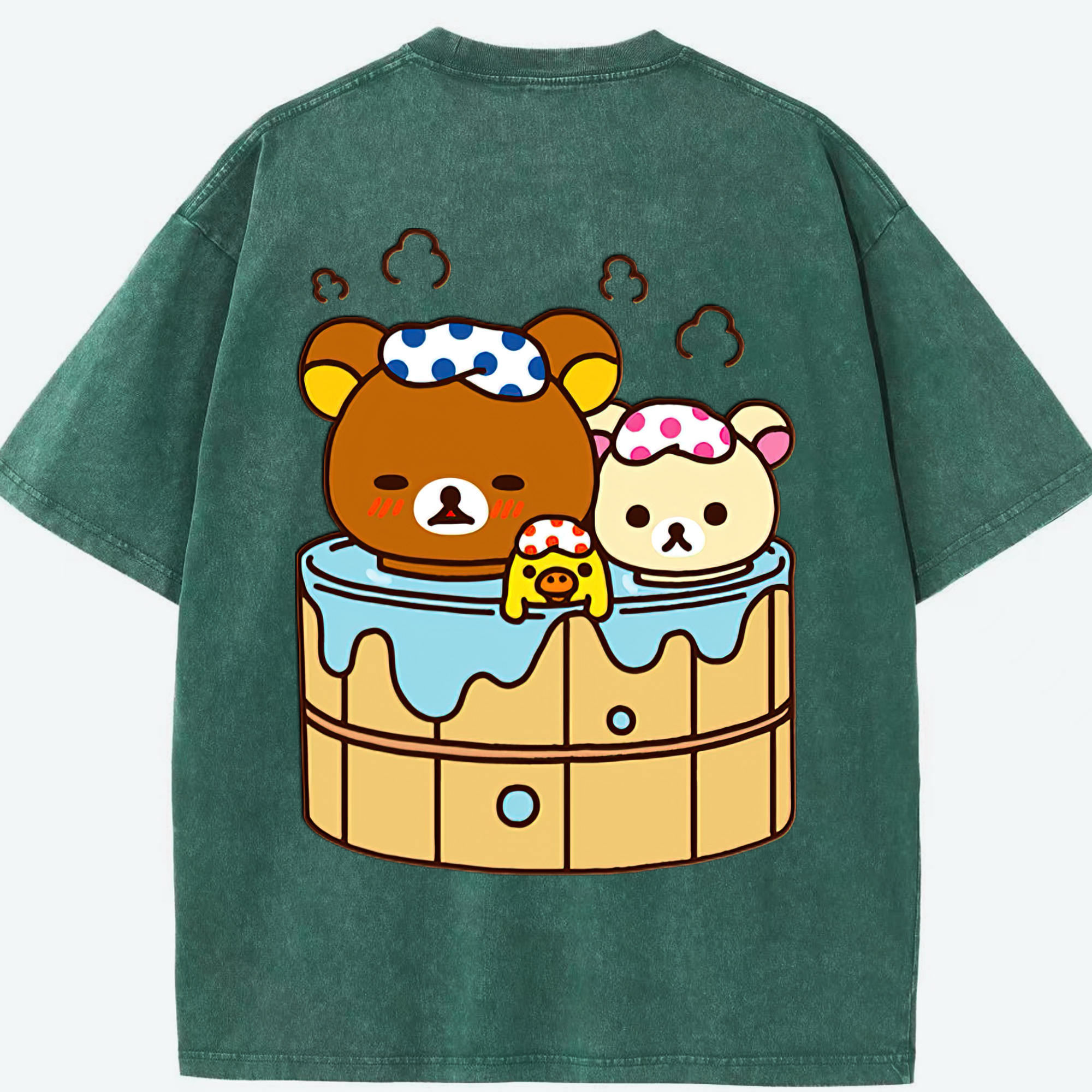 （画像用） リラックマ リラックマ キイロイトリ Rilakkuma Korilakkuma Kiiroitori 綿100% ヴィンテージ風 半袖Tシャツ（背面プリント）